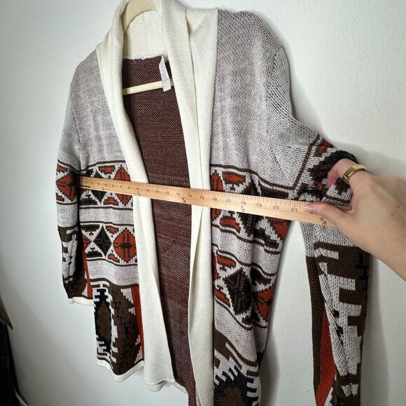 Mags & Pye Cream Brown Rust Native Aztec Print Longline Cardigan Sweater Medium - Picture 11 of 12